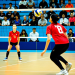 Dynamic Volleyball Action**

"A volleyball game in progress, showing a player spiking the ball with power and athleticism, fully clothed in sports attire, perfect anatomy, correct proportions, natural pose. The background features a modern indoor volleyball court with spectators. Dynamic action shot, safe for work, appropriate content, professional sports photography, high quality, modest sportswear."

**