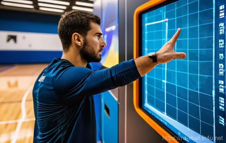 배구 경기력 평가 방법 - Image Prompt 1: The Data-Driven Debrief**