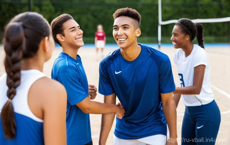 배구 훈련소 후기 - **Vibrant Arrival at a Professional Volleyball Camp:** A diverse group of young adult volleyball pla...