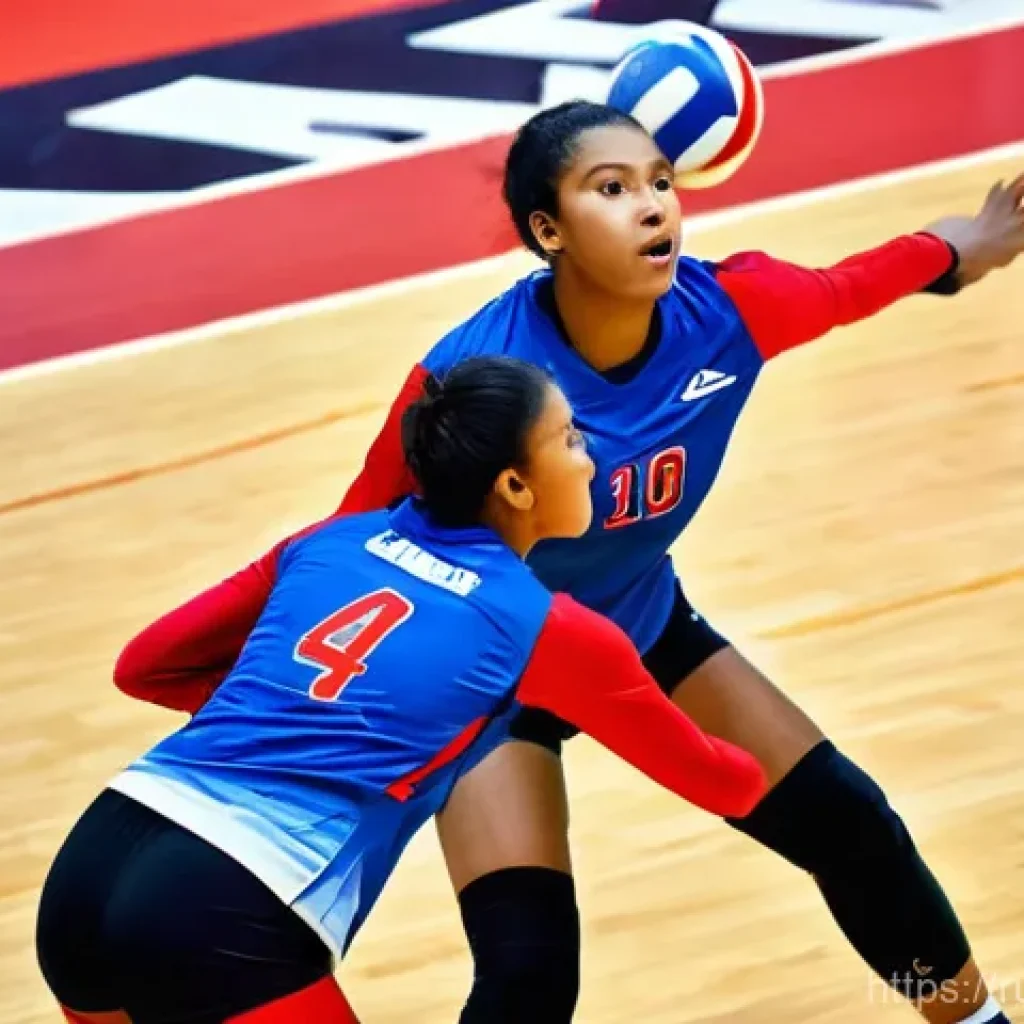 배구 유니폼 색상 선택 팁 - **Dynamic Volleyball Match: Clash of Colors and Strategy**
A high-energy, co-ed indoor volleybal...