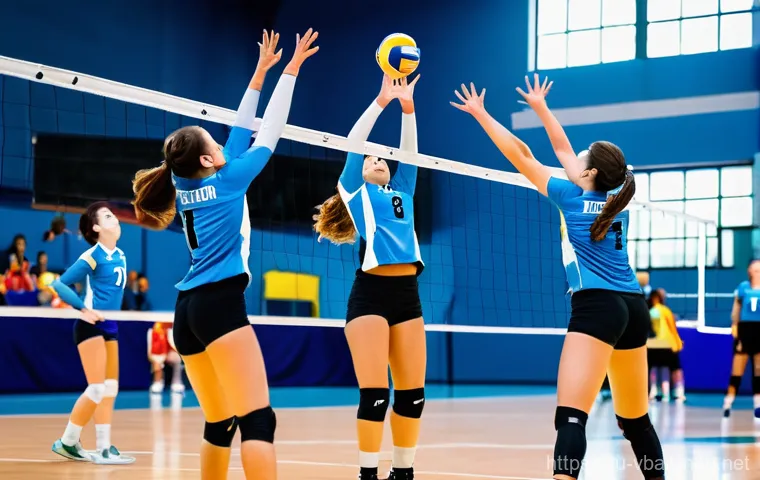 배구 전술 용어 해설 - A full-body, energetic shot of a female volleyball player executing a powerful jump serve. She is ca...