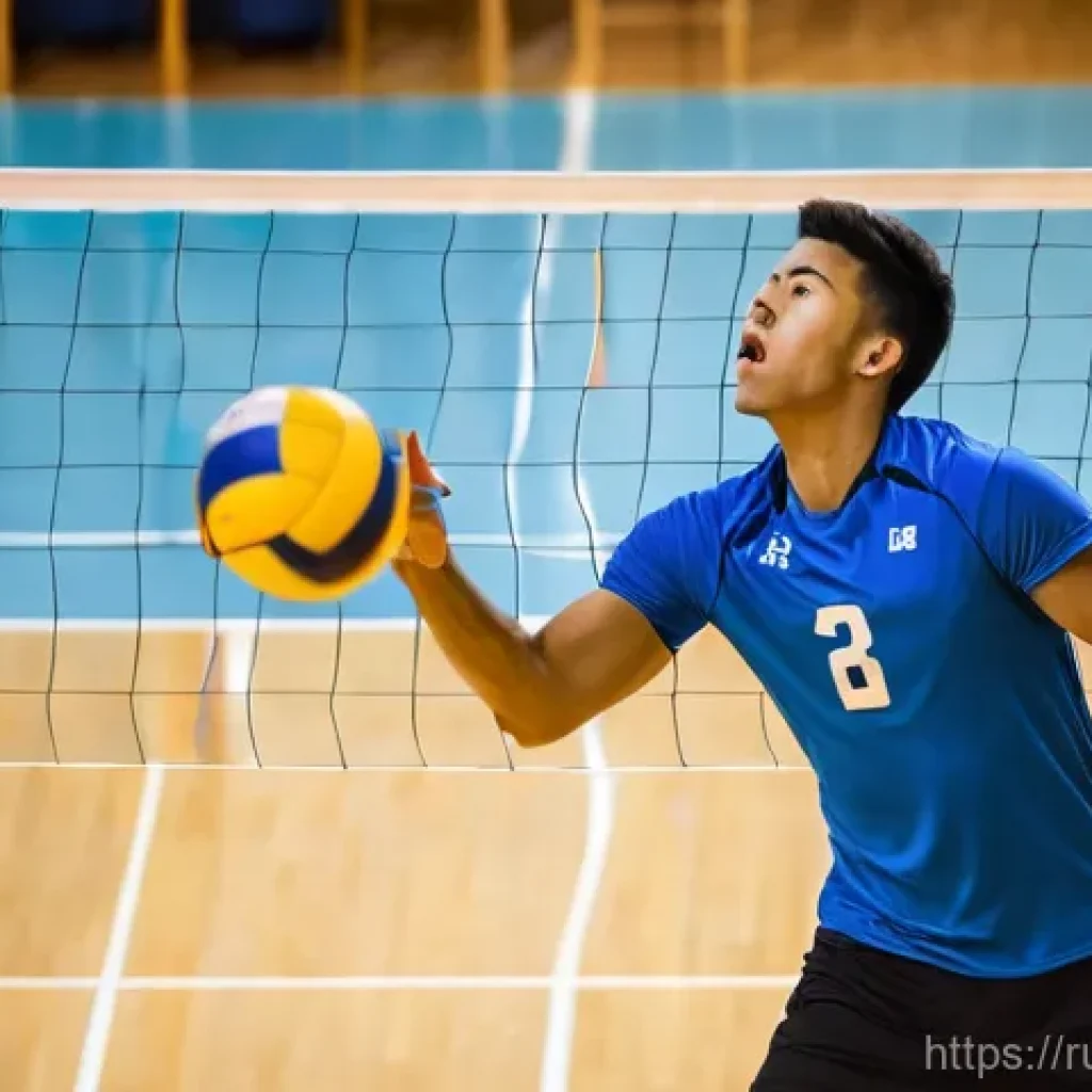 배구 실력 테스트 - **Prompt:** A dynamic shot of a male volleyball player in mid-air, powerfully spiking a volleyball o...