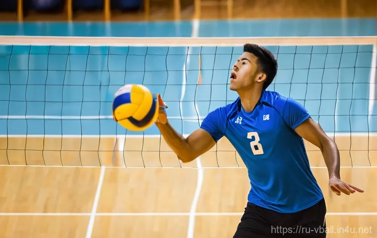 배구 실력 테스트 - **Prompt:** A dynamic shot of a male volleyball player in mid-air, powerfully spiking a volleyball o...