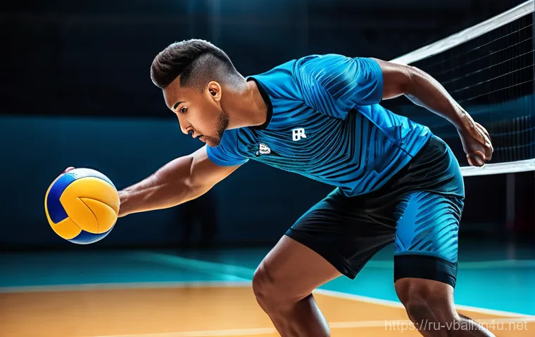 배구 유니폼 구매 시 체크리스트 - **A highly detailed image of a male volleyball player in mid-air, performing a powerful spike. He is...