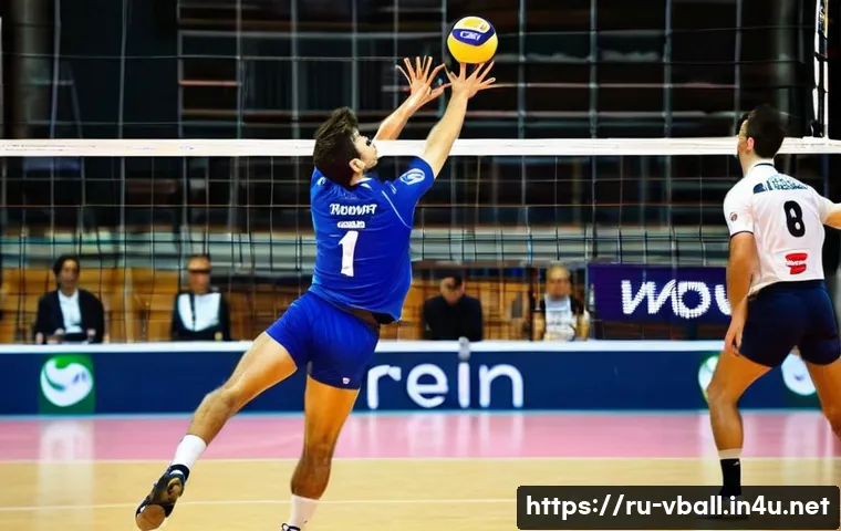 배구 리그 별 특징 - **Italian Serie A1: The Ballet of Precision**
An indoor, eye-level, full-shot of a professional ...