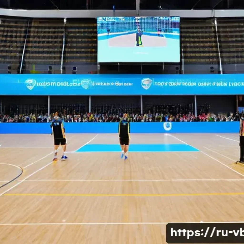 배구 대회 운영비 계산 - A modern indoor volleyball sports hall in Moscow, Russia, showcasing bright LED lighting and spaciou...