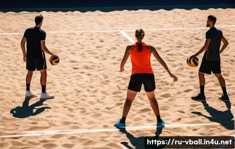 배구 훈련 시 날씨 영향 - A detailed scene of an outdoor volleyball training session in hot weather above 30°C, showing a dive...