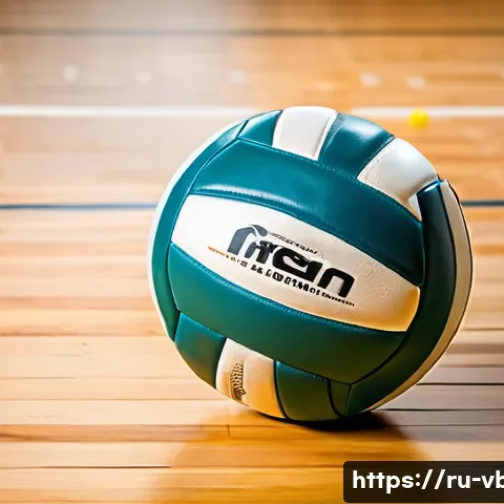 배구 장비 선택 가이드 - A high-quality synthetic leather volleyball placed on a polished indoor wooden court, showing detail...