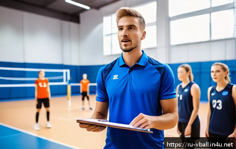배구 관련 자격증 - A professional volleyball coach conducting a mixed-gender training session indoors in Russia, dresse...