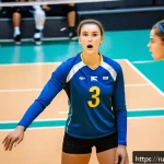 배구 경기에서 승리 전략 - A dynamic volleyball match scene focusing on the setter as the team&rsquo;s conductor on the court. The se...