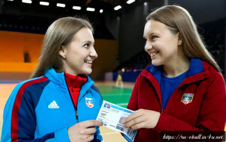 Home 21 배구 경기 관람 후 의견 나누기 - Photorealistic scene of two Russian friends in casual autumn jackets discussing a volleyball match o...